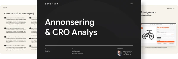 Förhandsvisning av Getonnets rapport med annonseringsanalys, checklista och designförslag