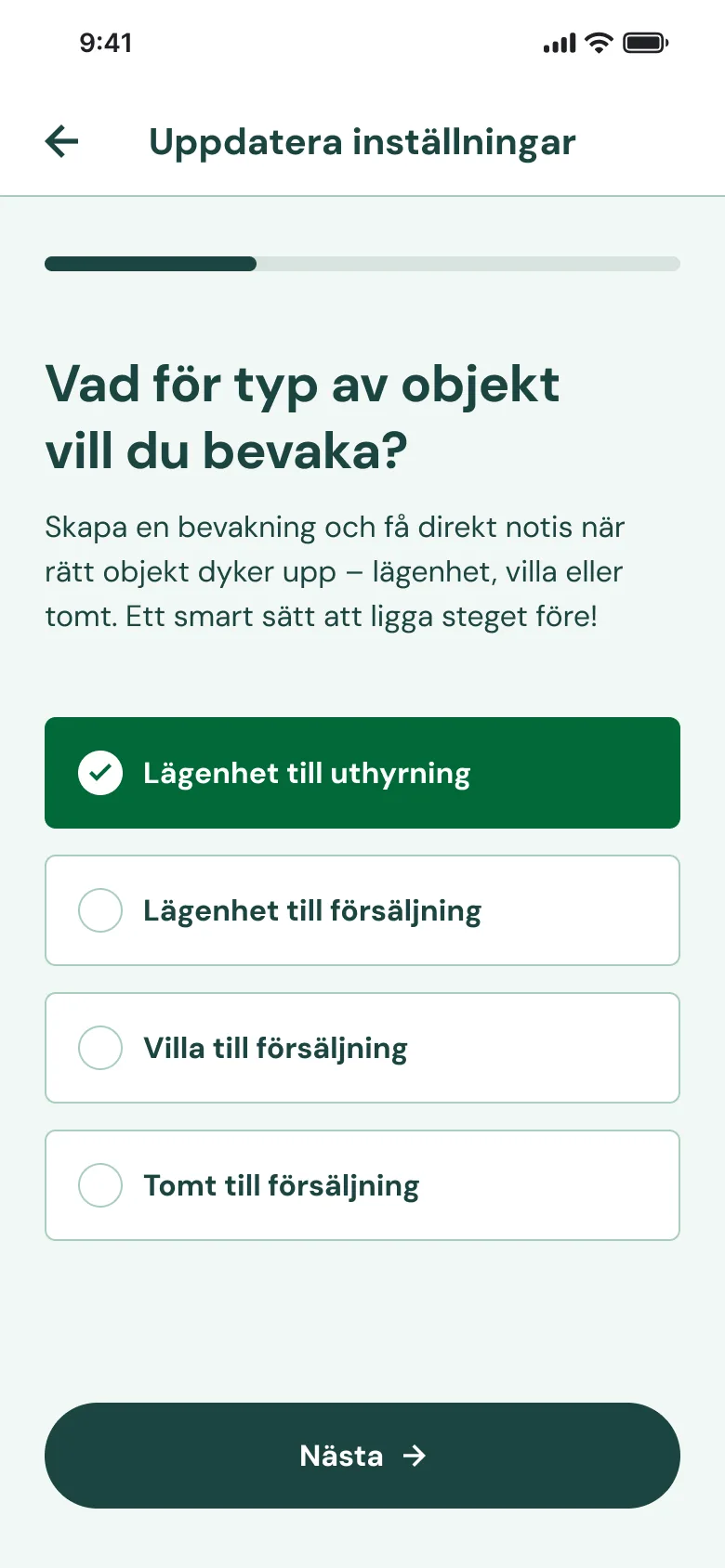 Inställningar för bevakning i appen