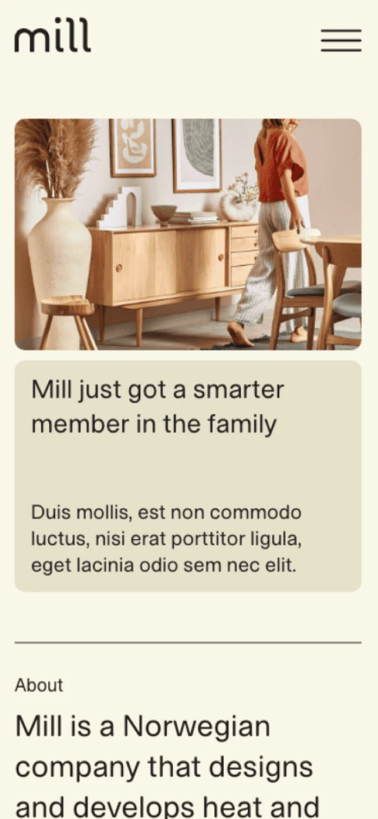 Nyhet och om-sektionen i mobilen