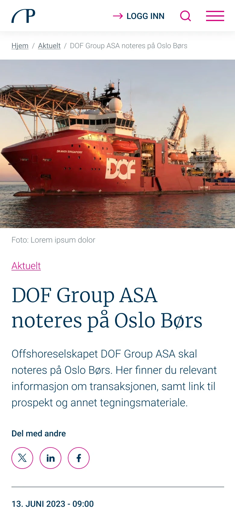 Artikel om en börsnotering i mobilen