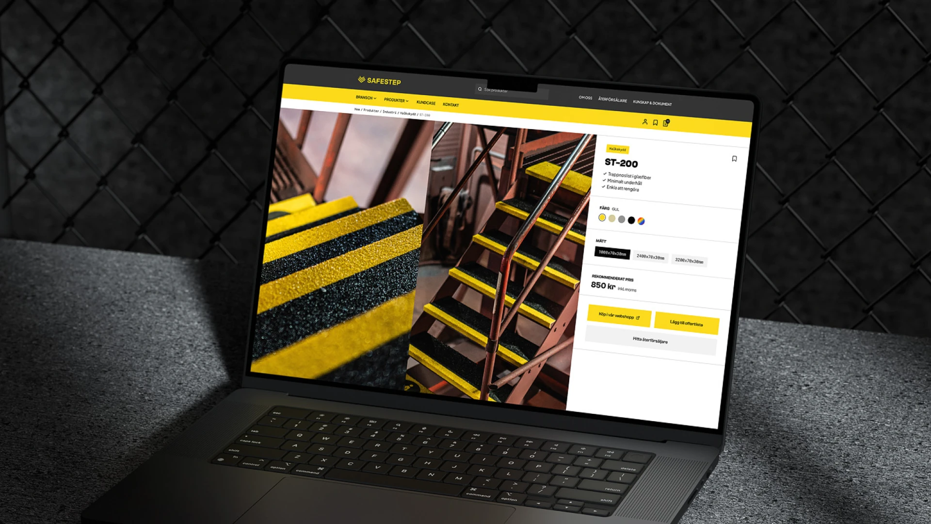 Safesteps webbplats på en laptop
