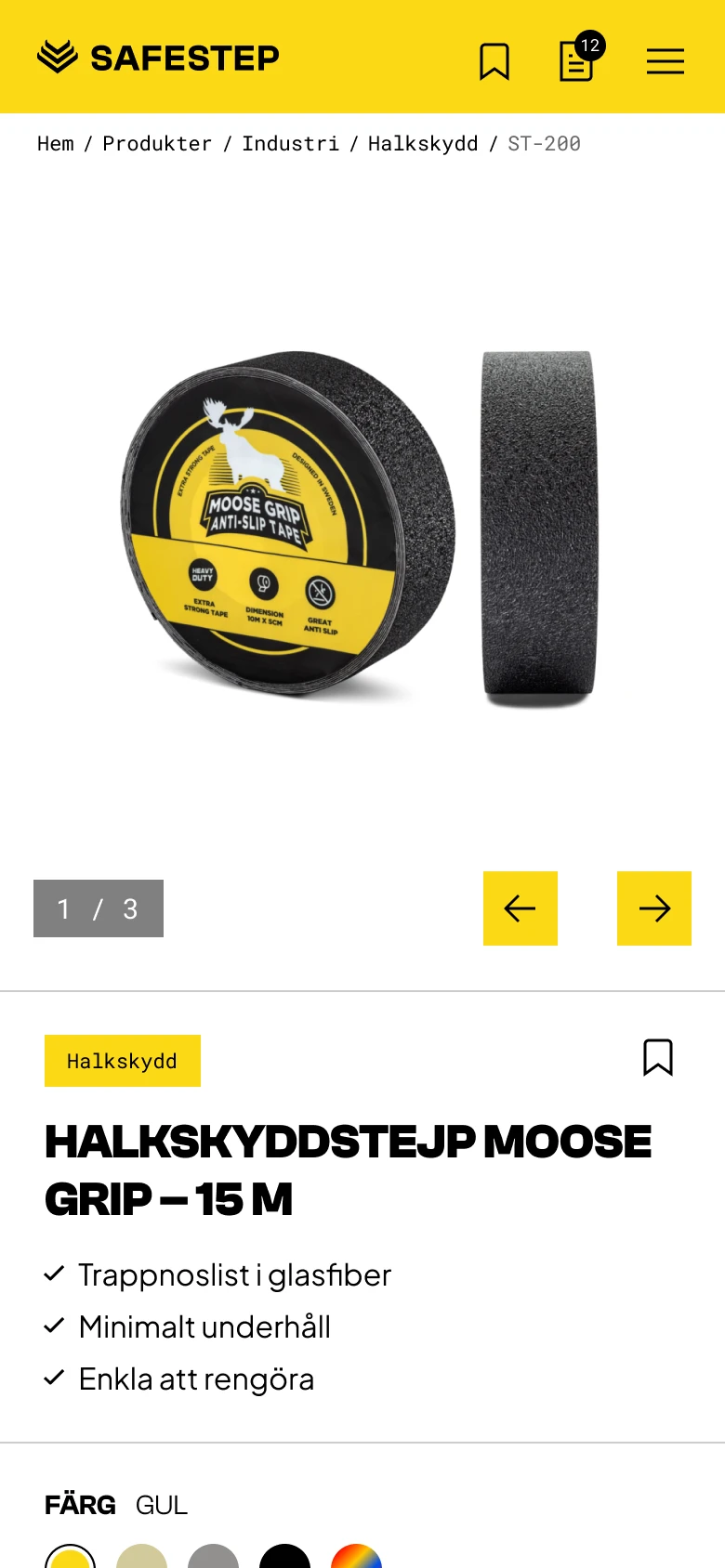Produktsida för halkskyddstejp i mobilen