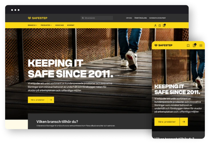 Safesteps webbplats på dator och mobil